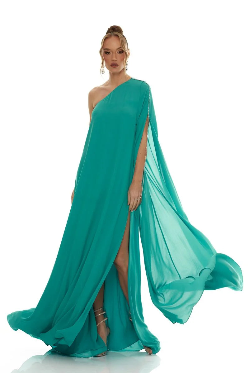 Embellished One-shoulder Fluid Dress