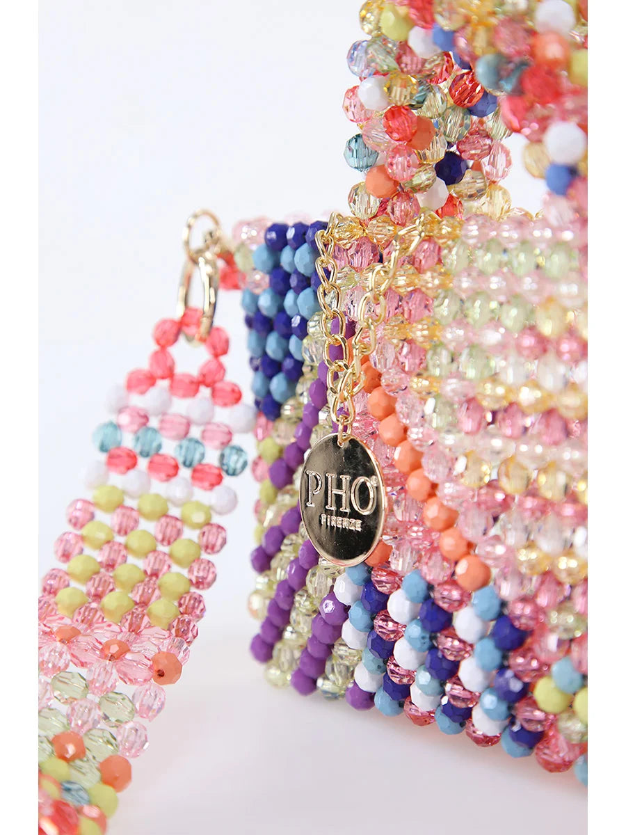 Multicolor Beaded Mini Bag with Top Handle