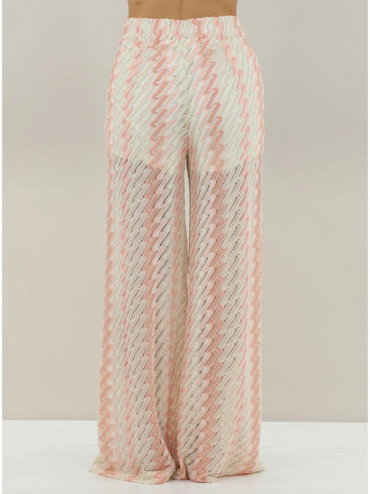 elegant rosé knit trousers with zigzag pattern