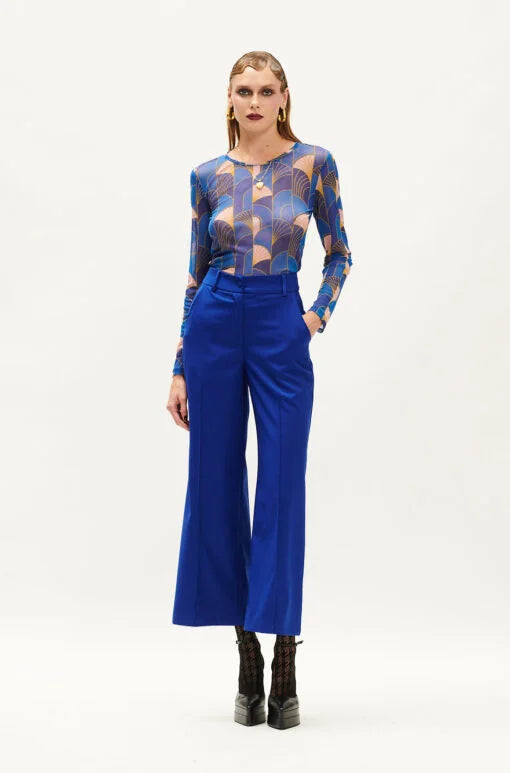 WE_ARE indigo high-waist wide-leg trousers front view