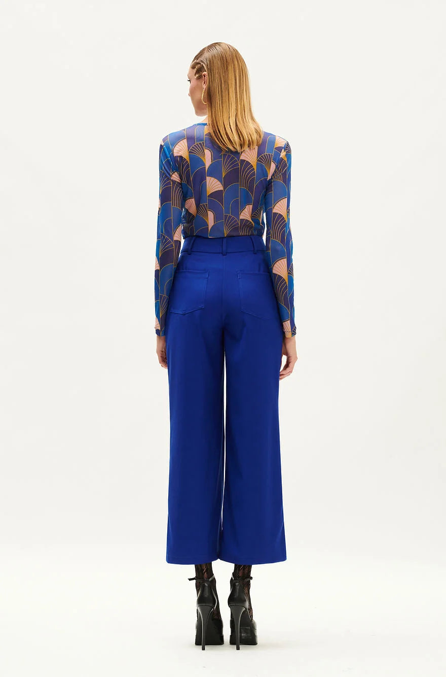 WE_ARE indigo wide-leg trousers back view