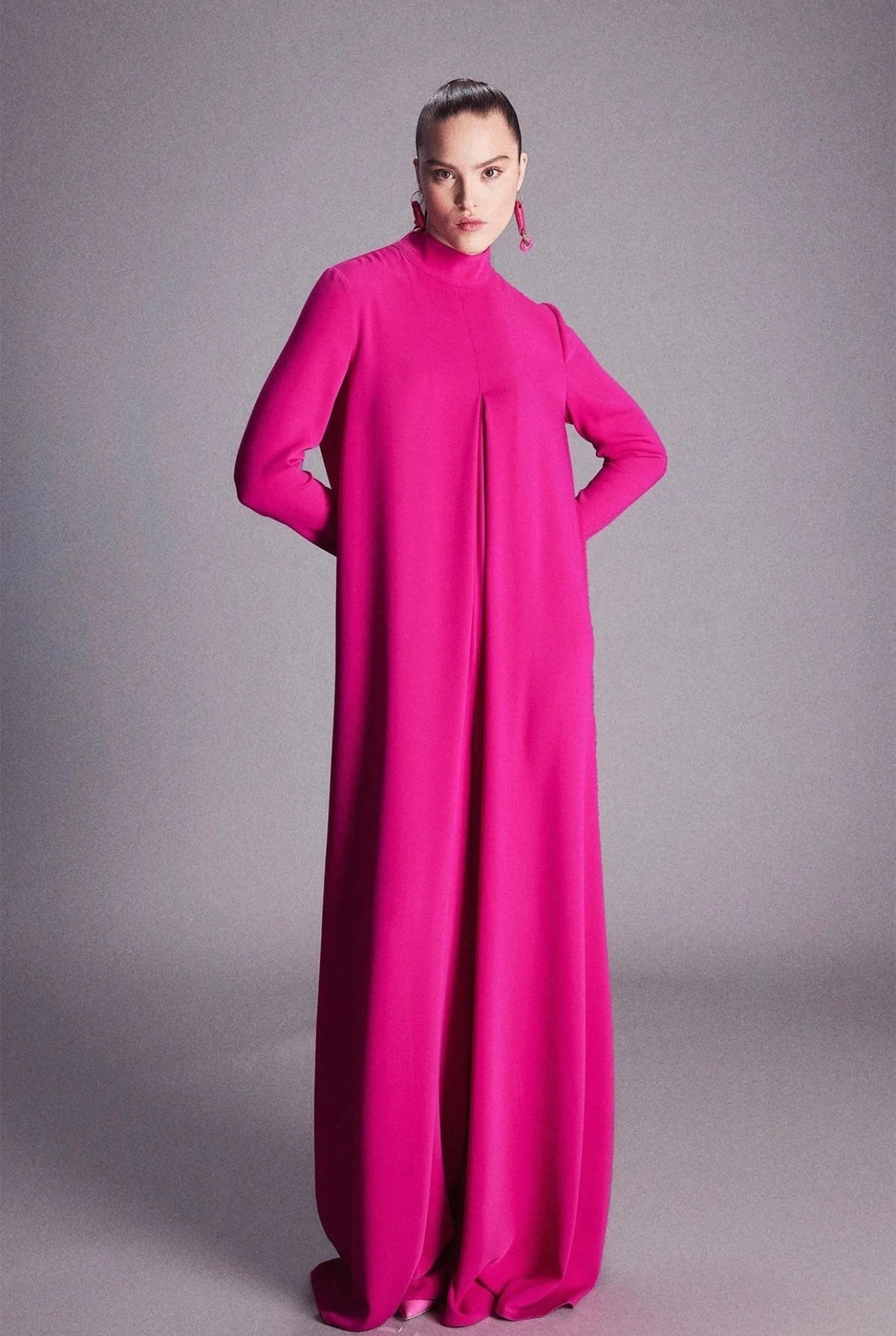 Fuchsia Draped Wide-Leg Jumpsuit