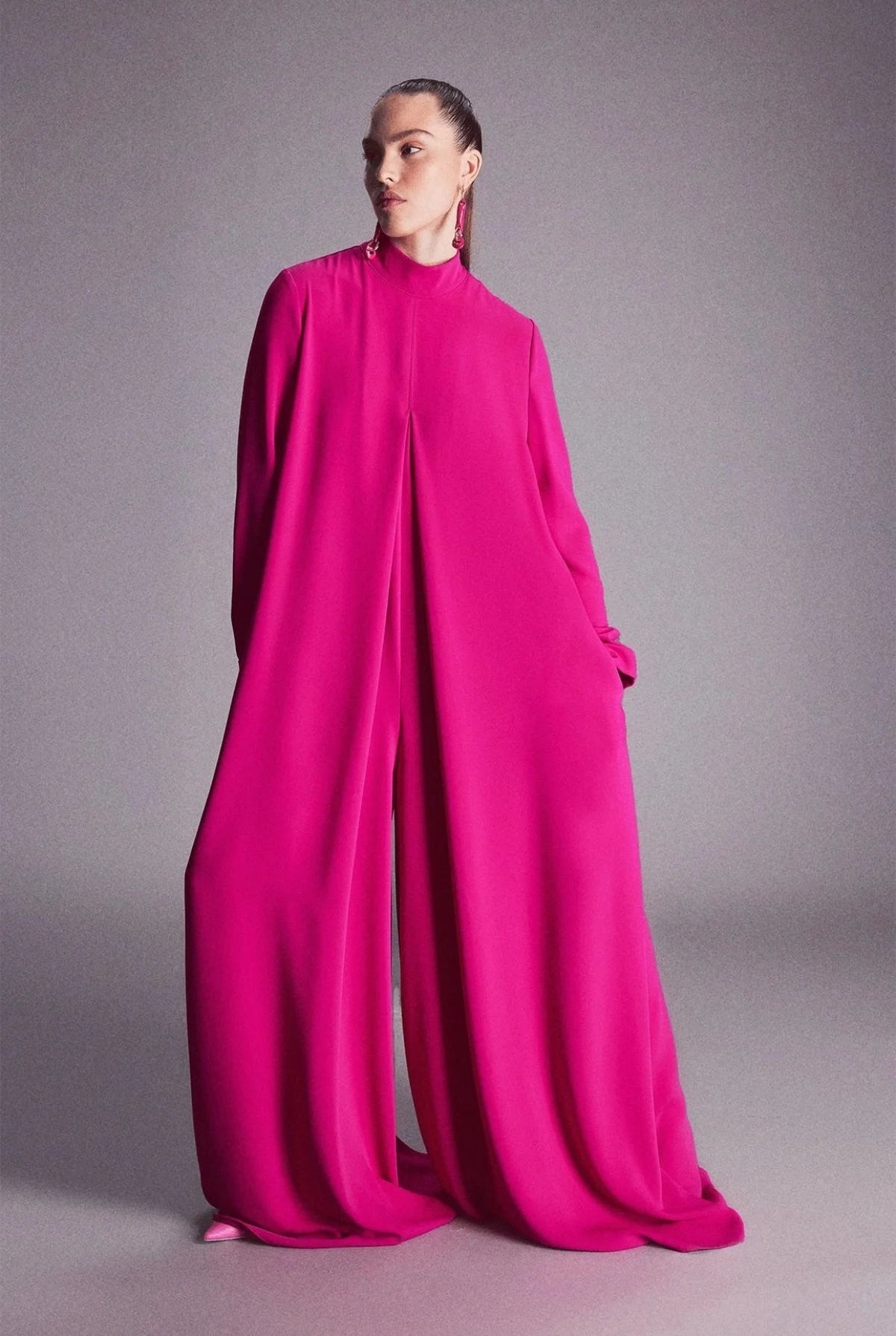 Fuchsia Draped Wide-Leg Jumpsuit
