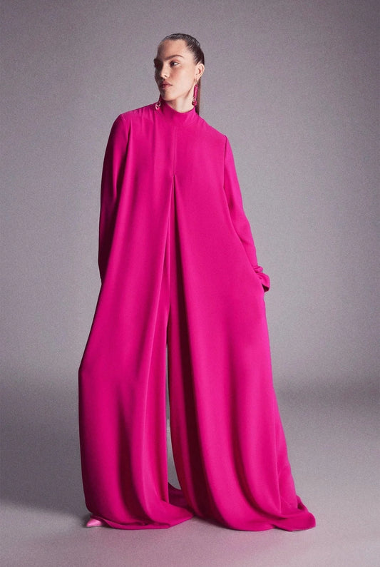 Fuchsia Draped Wide-Leg Jumpsuit