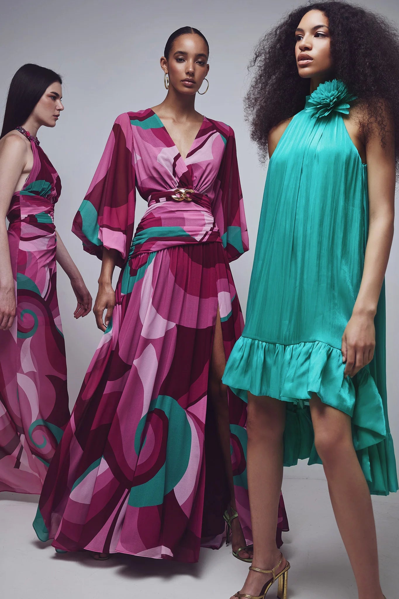 Turquoise Detailed Halter Dress