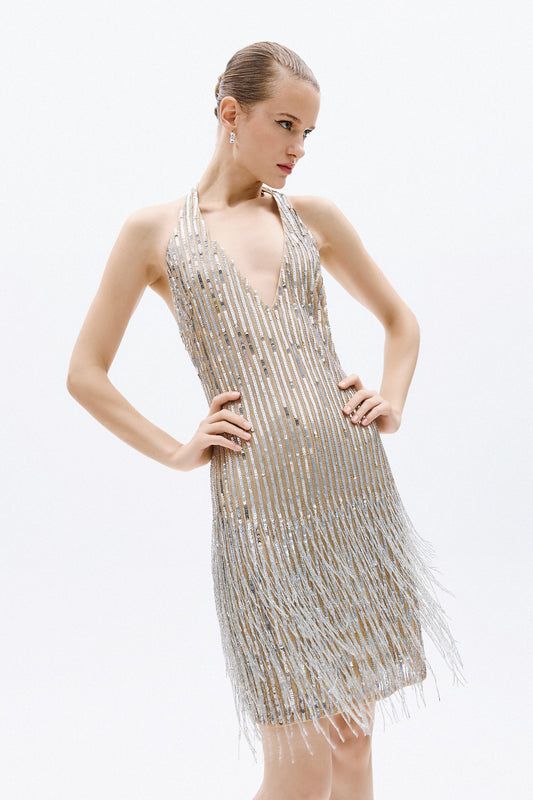 Elegant gold sequin cocktail dress