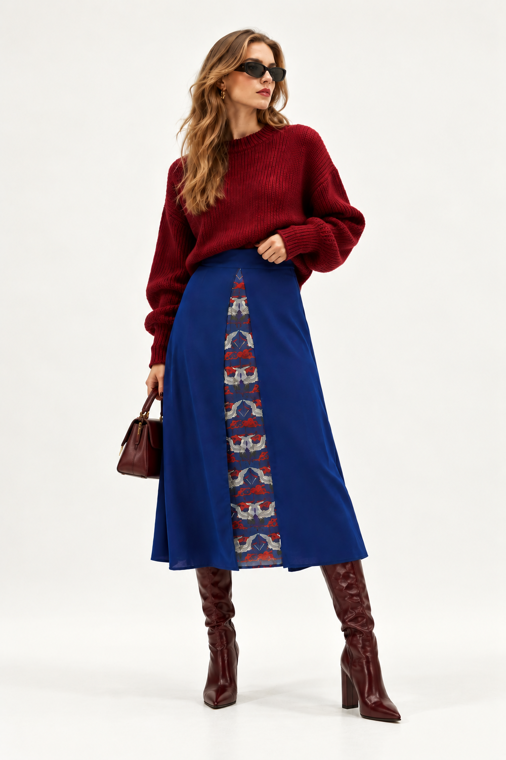 WE_ARE indigo blue pleated midi skirt