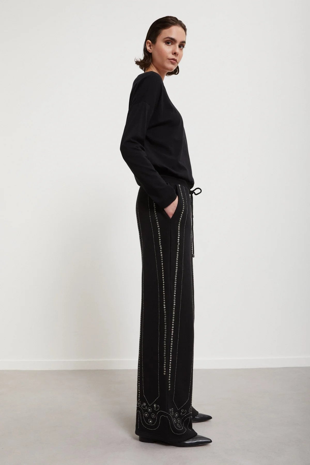Ottod’Ame black sequin embroidered straight-leg trousers