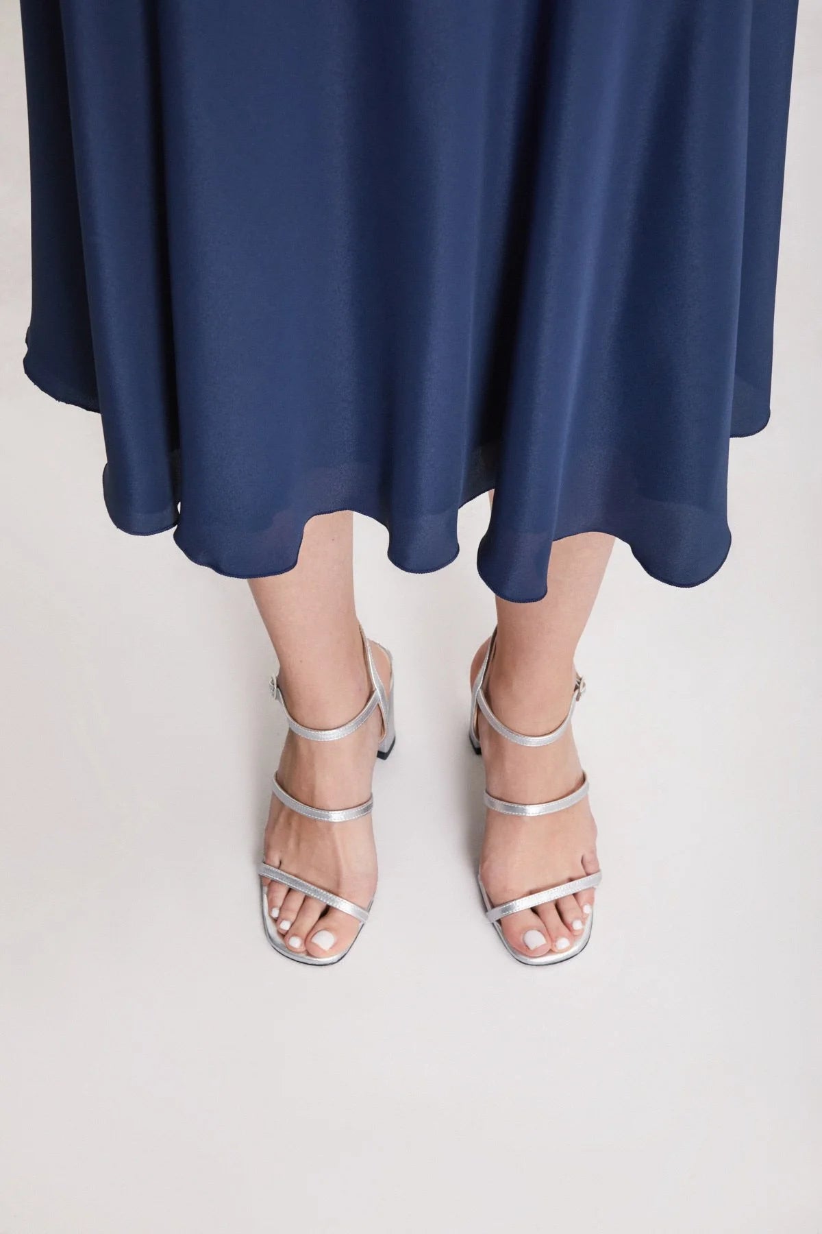 Navy Silk Halter Midi Dress