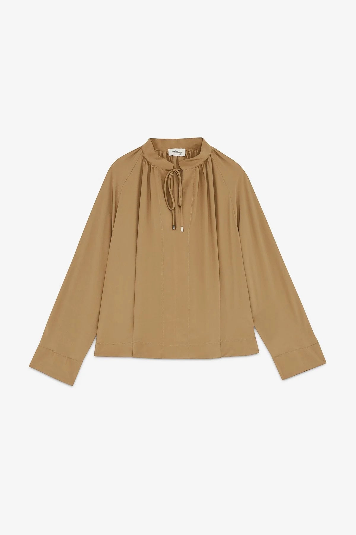 Silk-Blend Blouse with Drawstring Neck