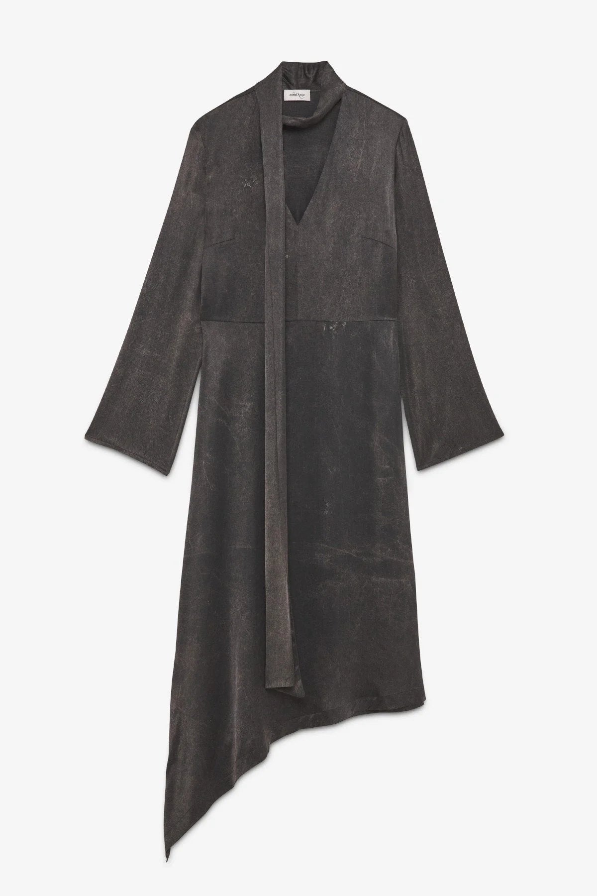 Ottod'Ame black long sleeve viscose maxi dress with asymmetric hem