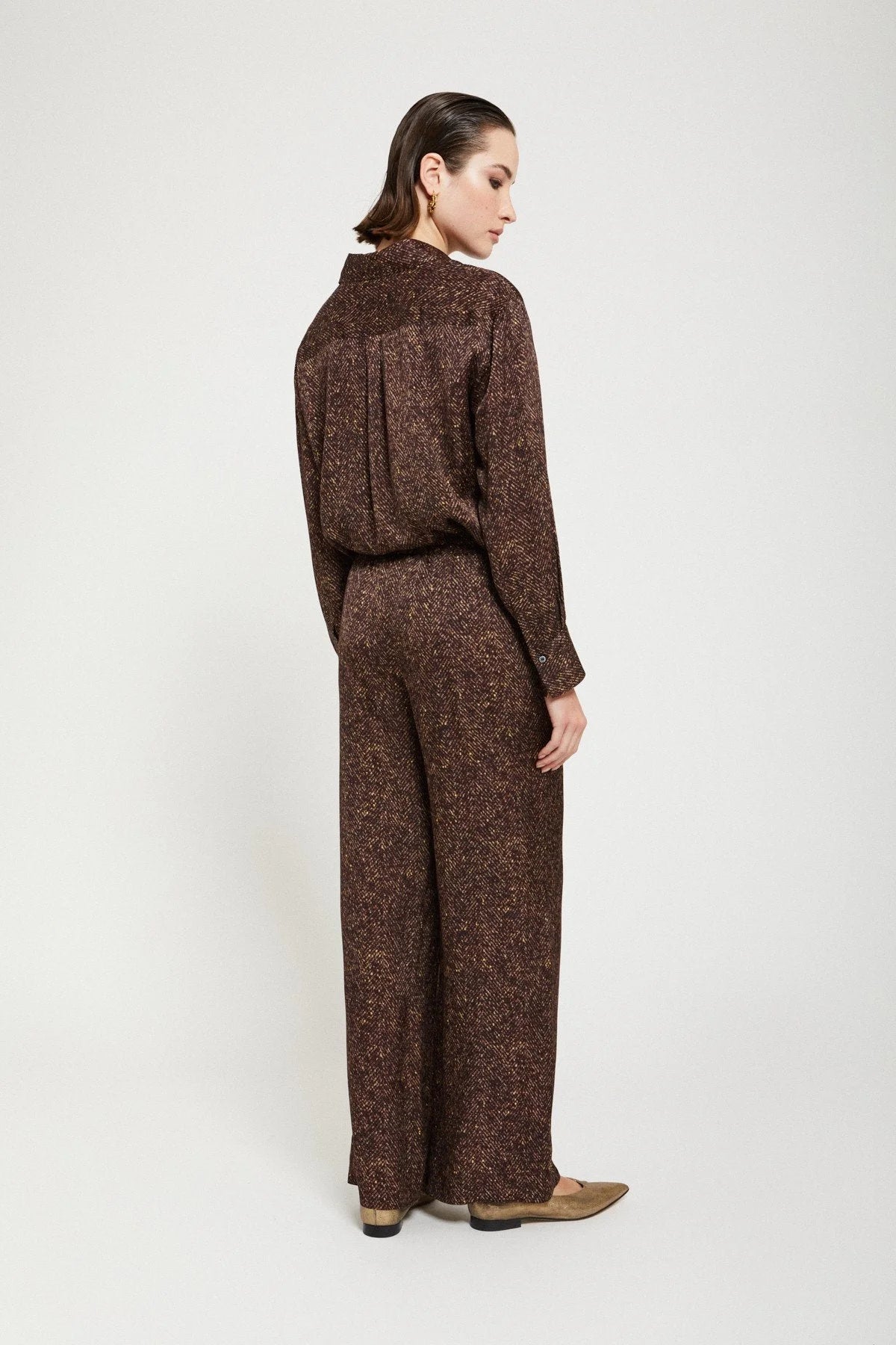 Women’s brown printed viscose palazzo trousers by Ottod'Ame