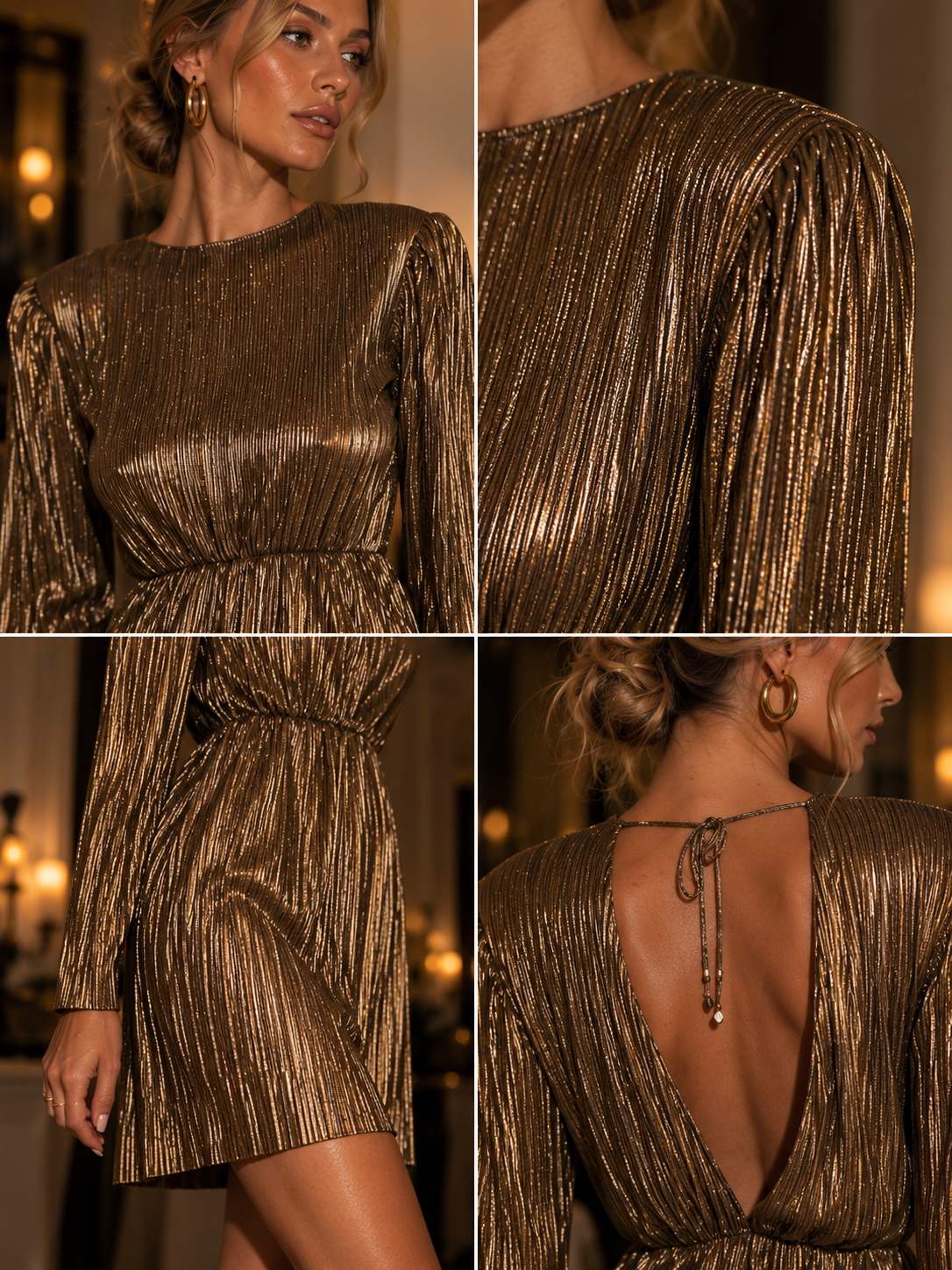 Le Sarte Del Sole bronze metallic open-back mini dress details