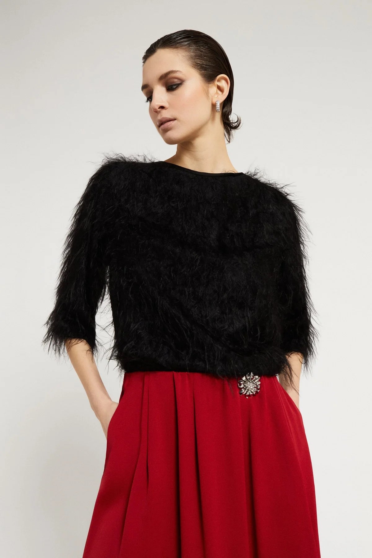Ottod'Ame black fluffy 3/4-sleeve sweater