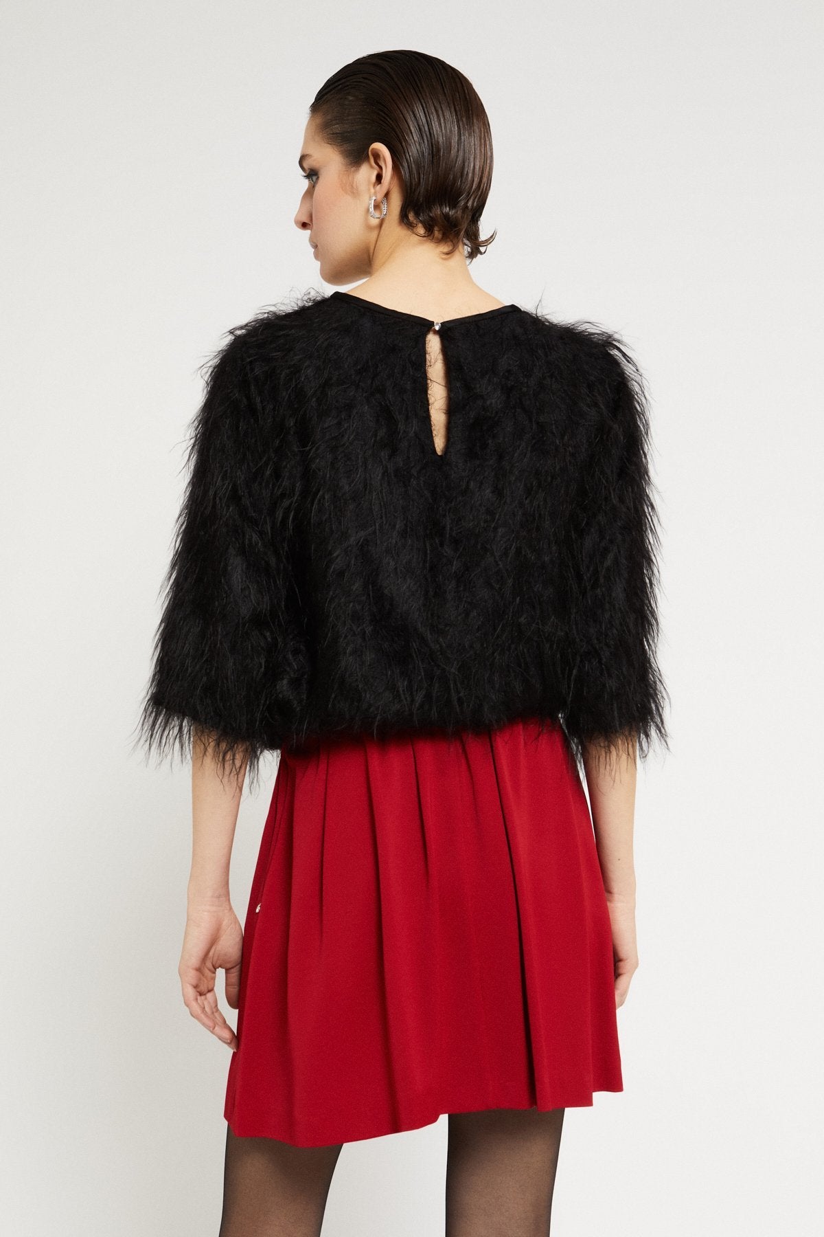 Ottod'Ame black fluffy 3/4-sleeve sweater back view