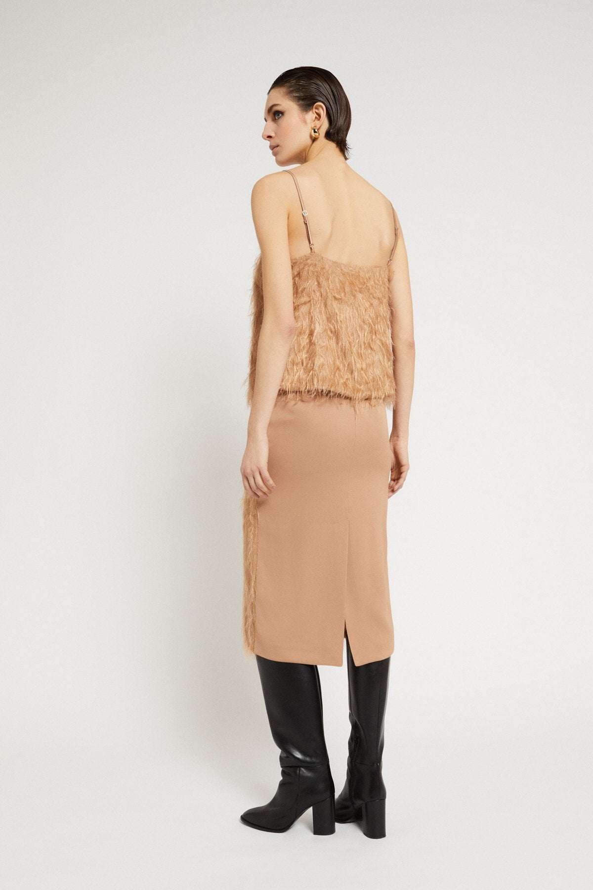 Ottod'Ame beige fluffy textured midi skirt side view