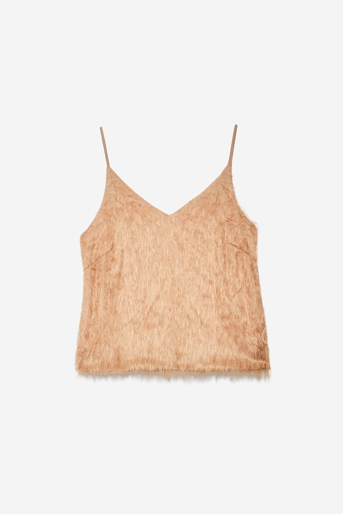 Ottod'Ame beige fluffy V-neck camisole top