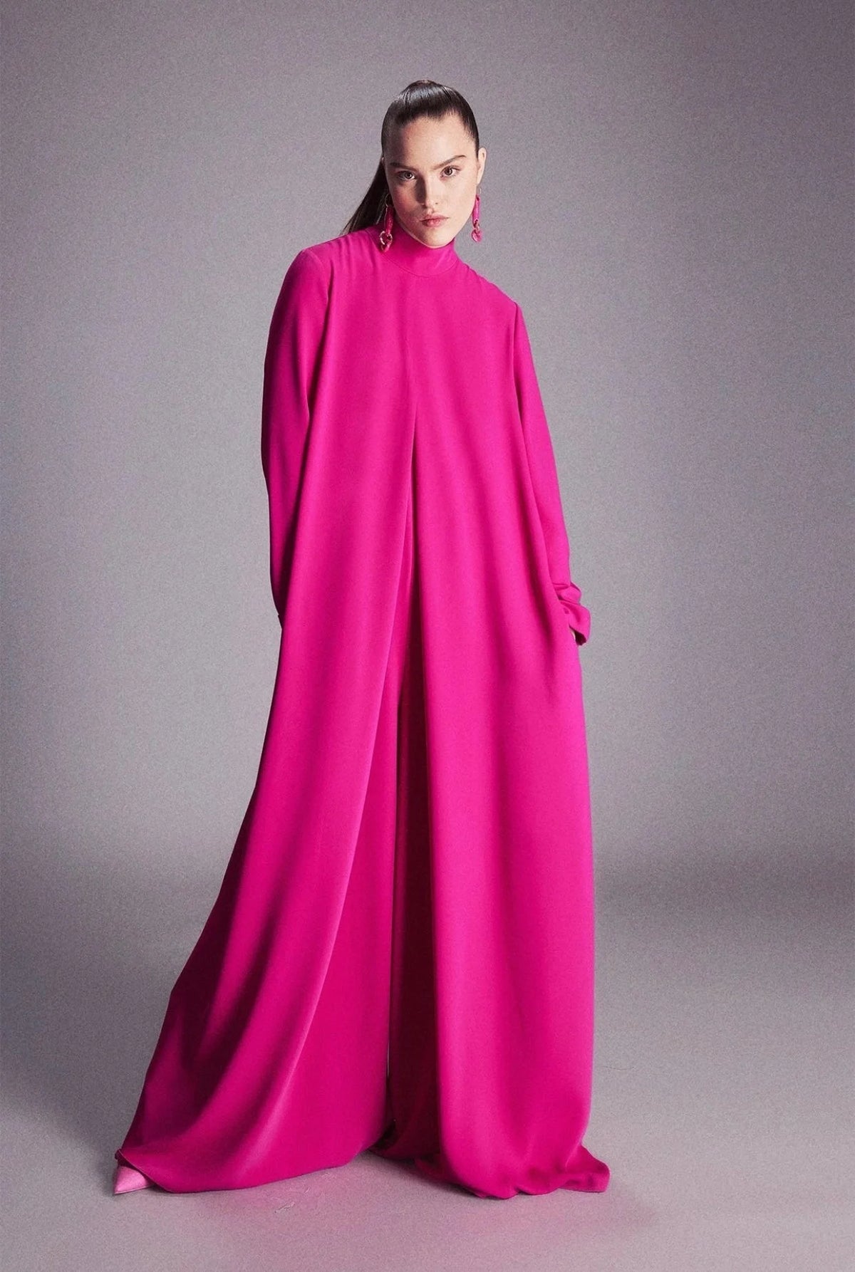 Fuchsia Draped Wide-Leg Jumpsuit
