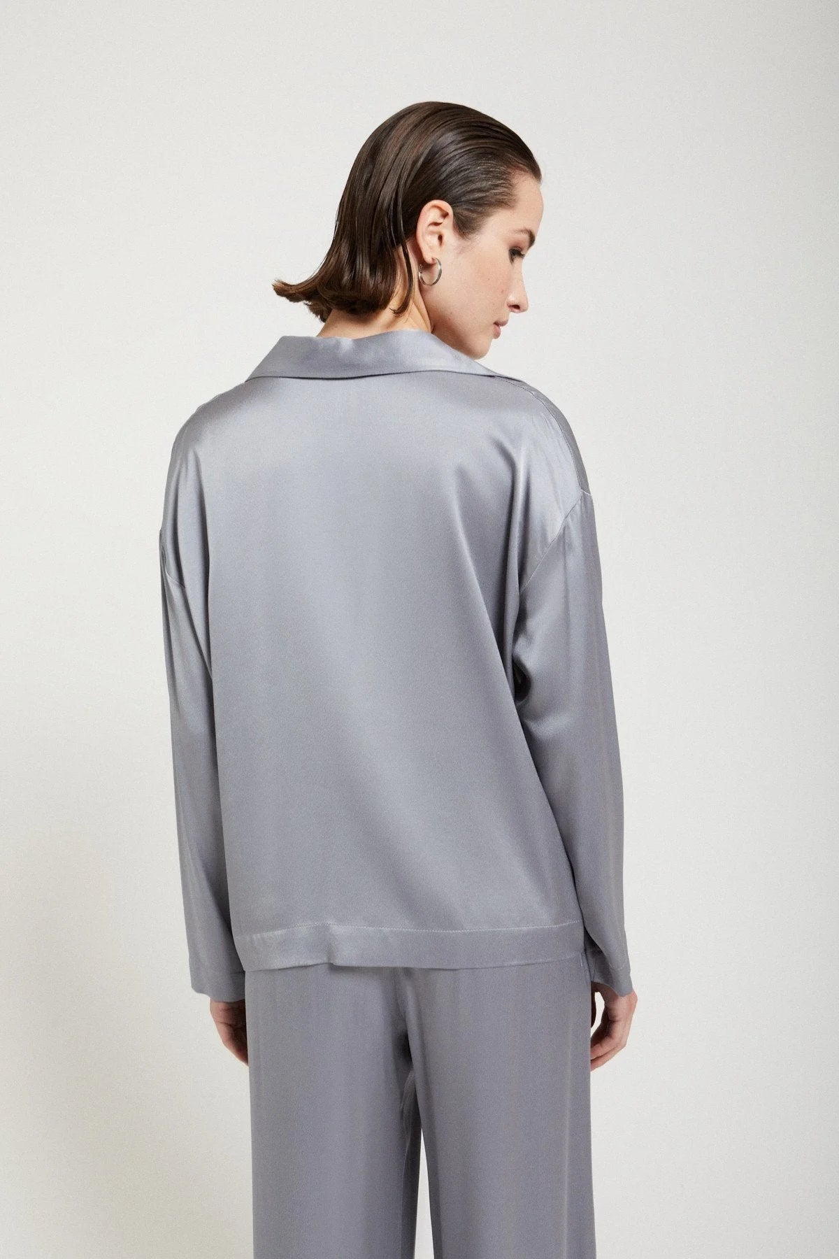 Grey Viscose Blouse with Drawstring