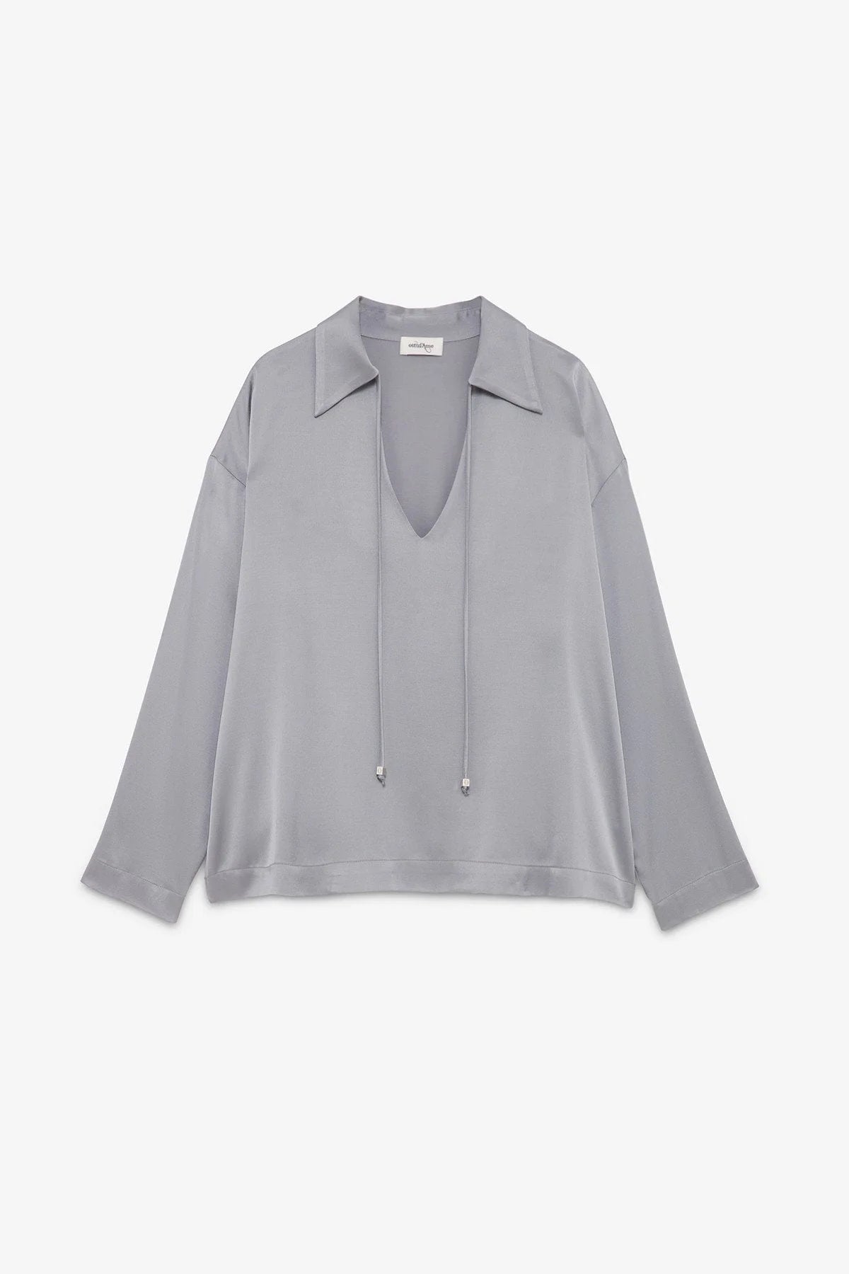 Grey Viscose Blouse with Drawstring