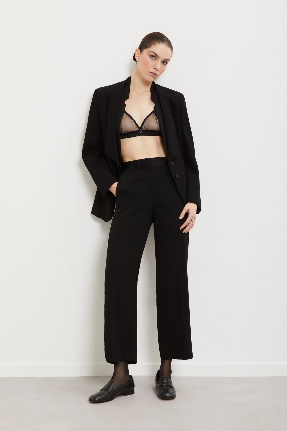 Black Embroidered Palazzo Trousers
