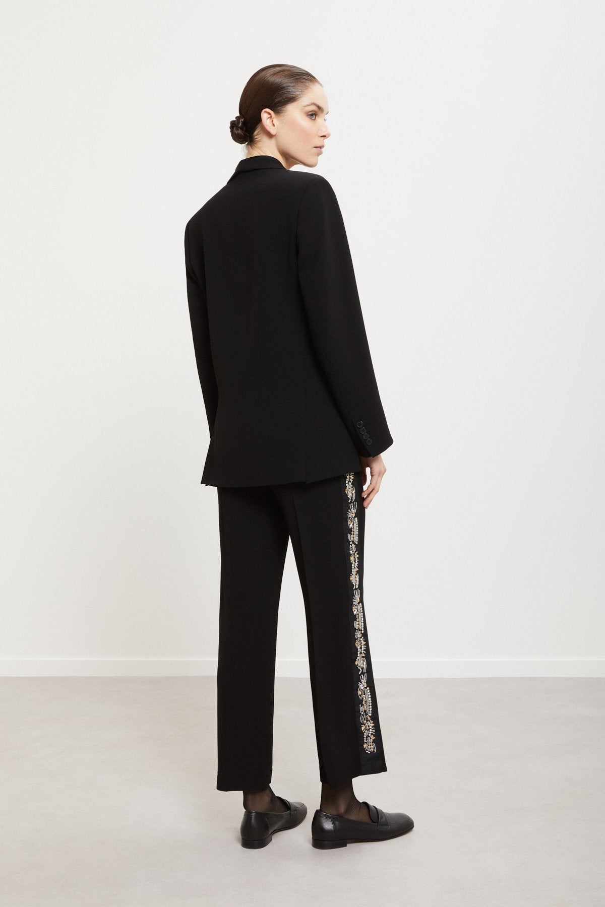 Ottod'Ame black embroidered wide-leg trousers back view