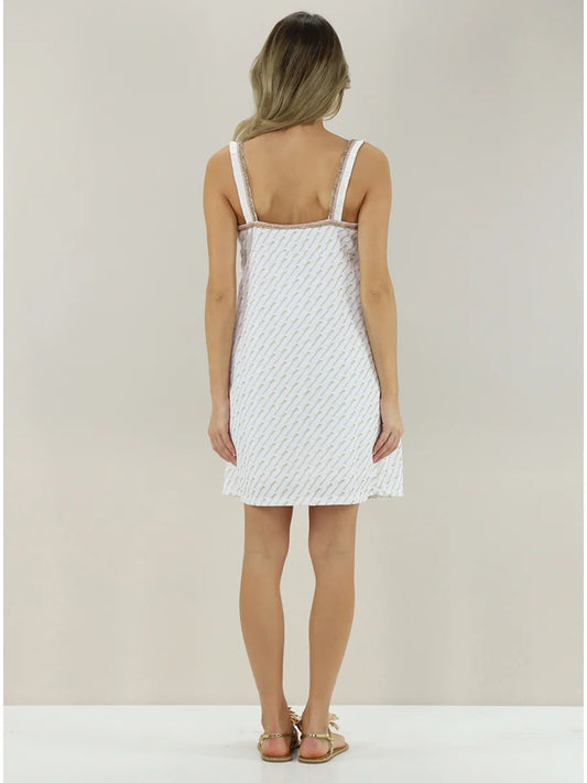 Back view of white textured knit mini dress