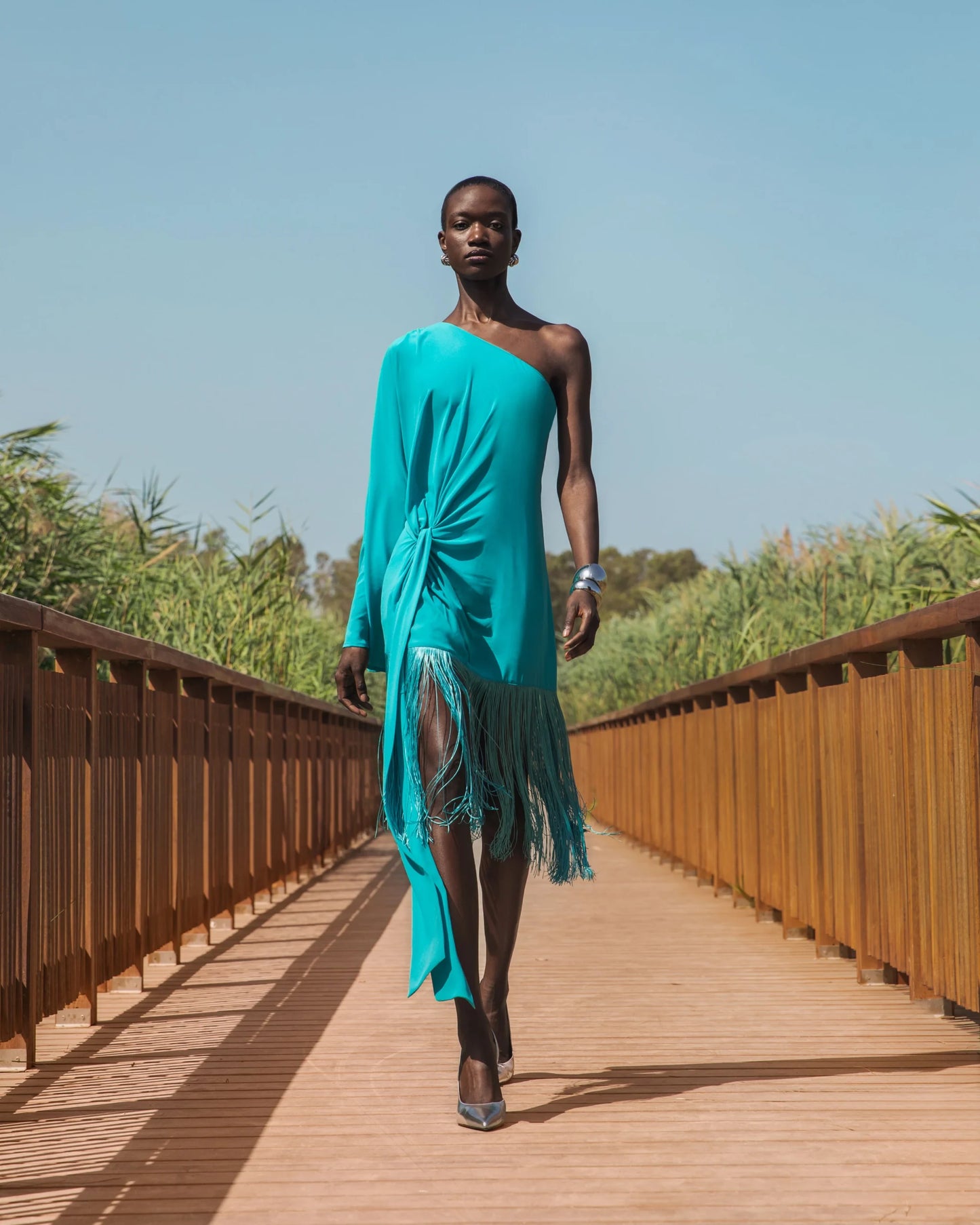 One Shoulder Fringe Short Dress