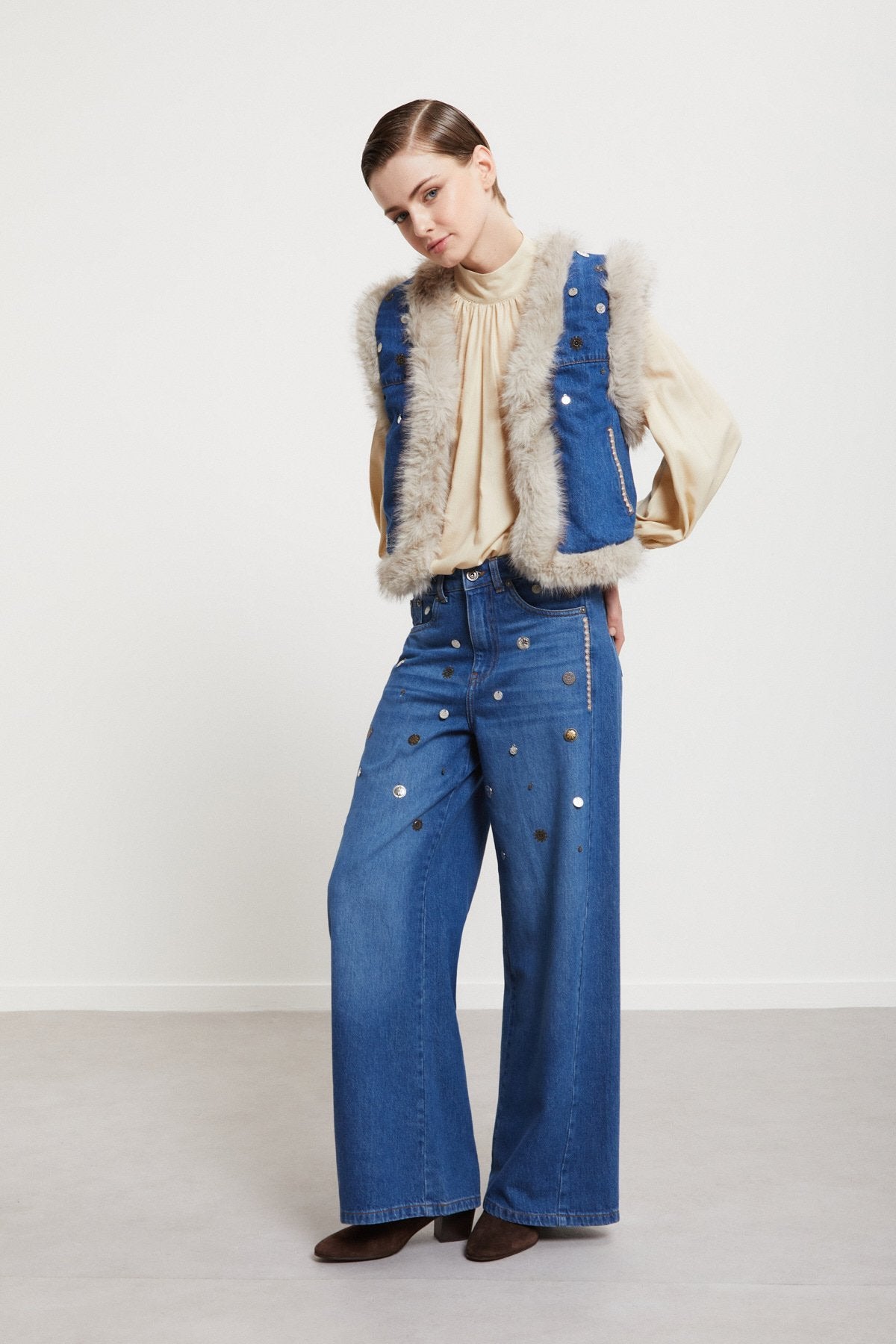 Denim Vest with Embroidery and Appliqués