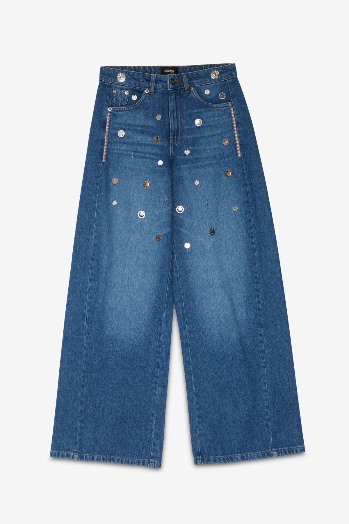Ottod’Ame blue wide-leg jeans with embroidered appliqué details