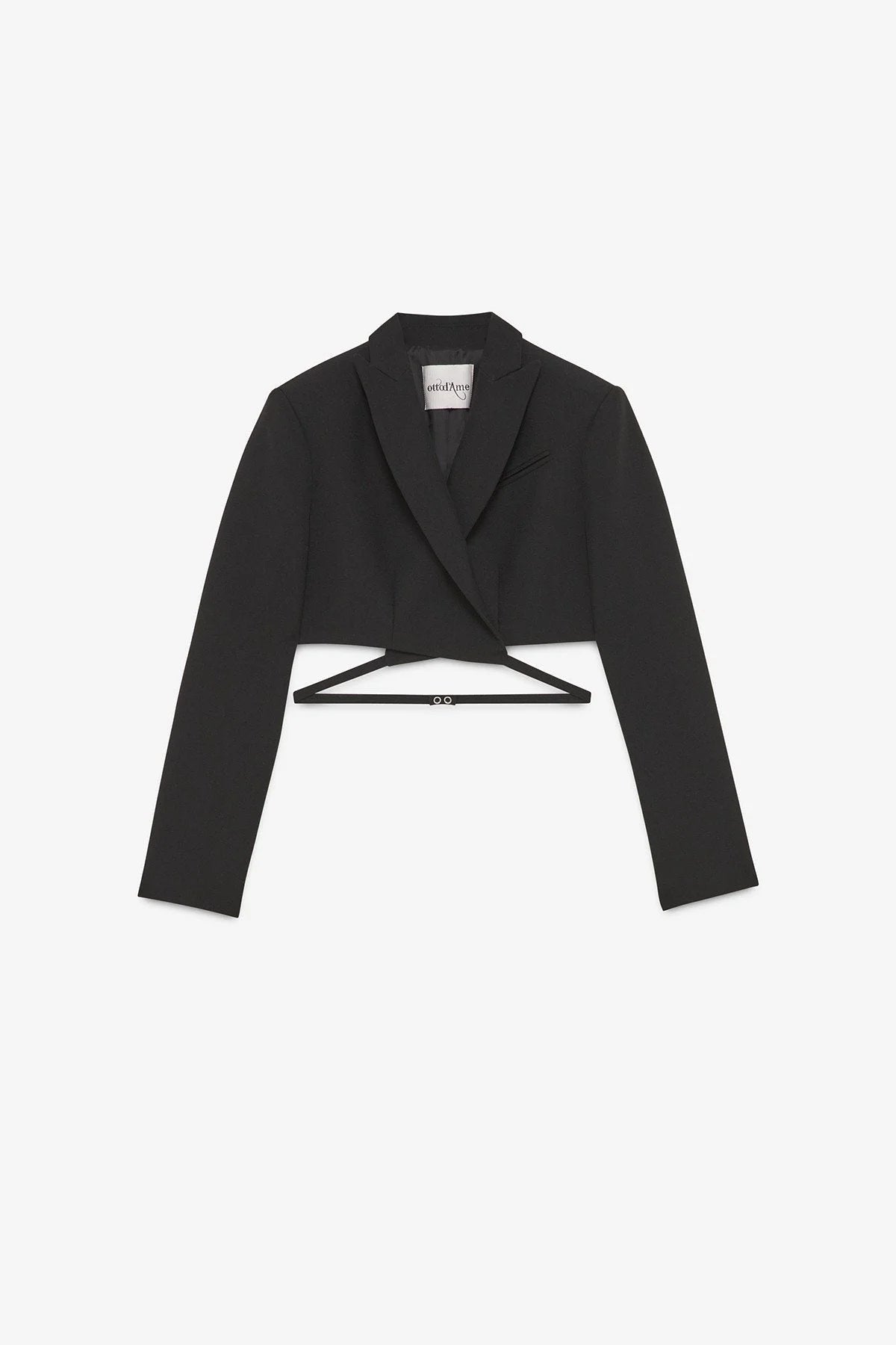 Black Cropped Open-Back Blazer