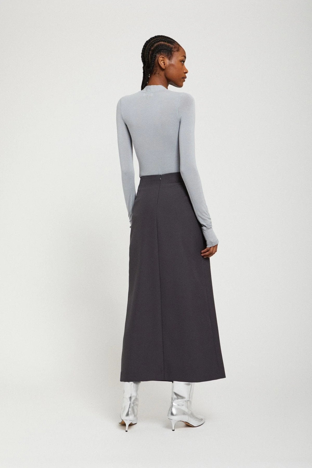 Ottod'Ame black straight maxi skirt back view