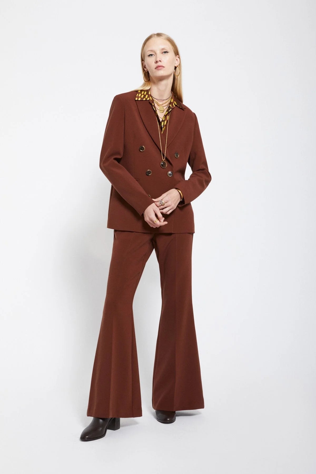 Brown Flared Tailored Trousers