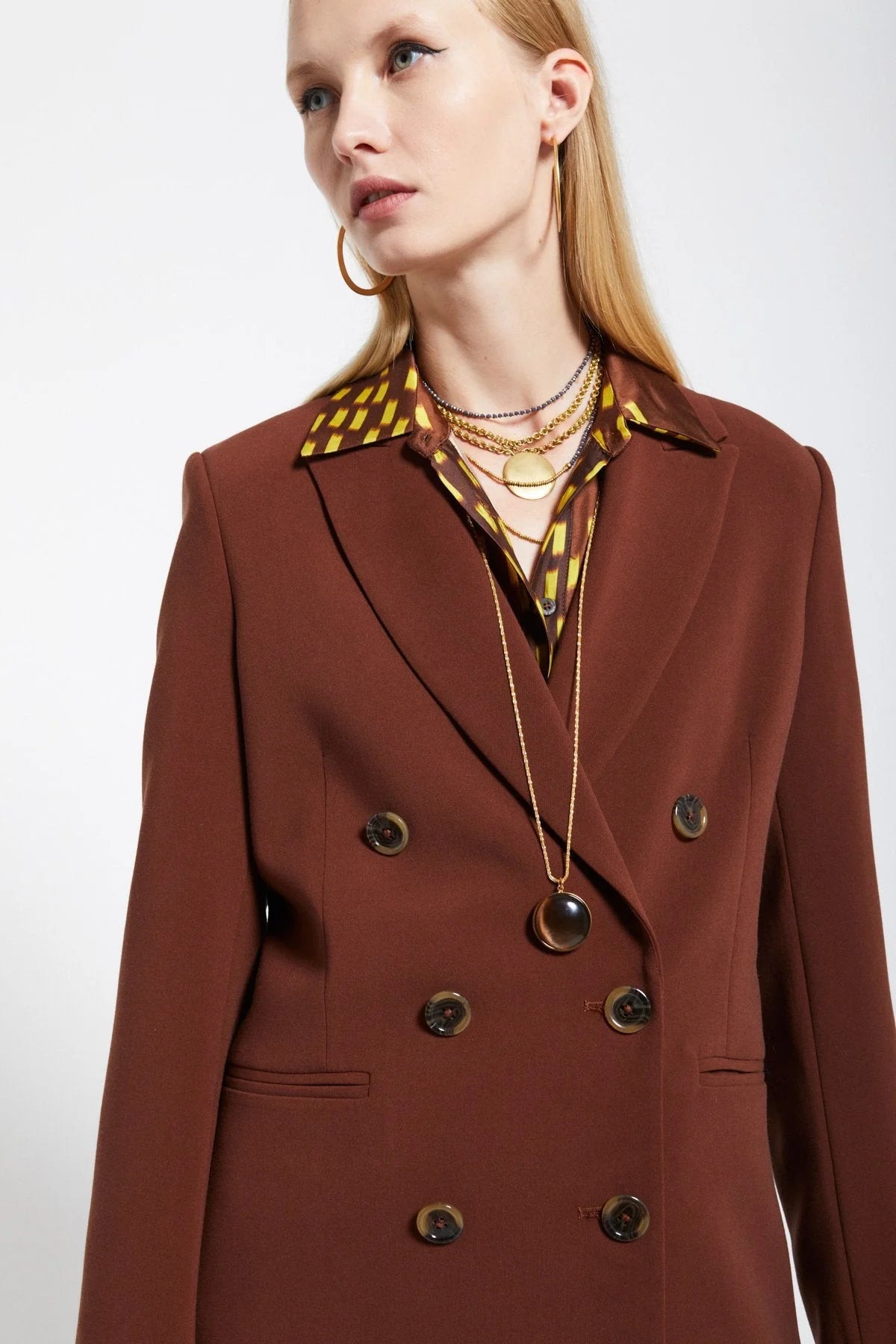 Brown Double-Breasted Tailored Blazer