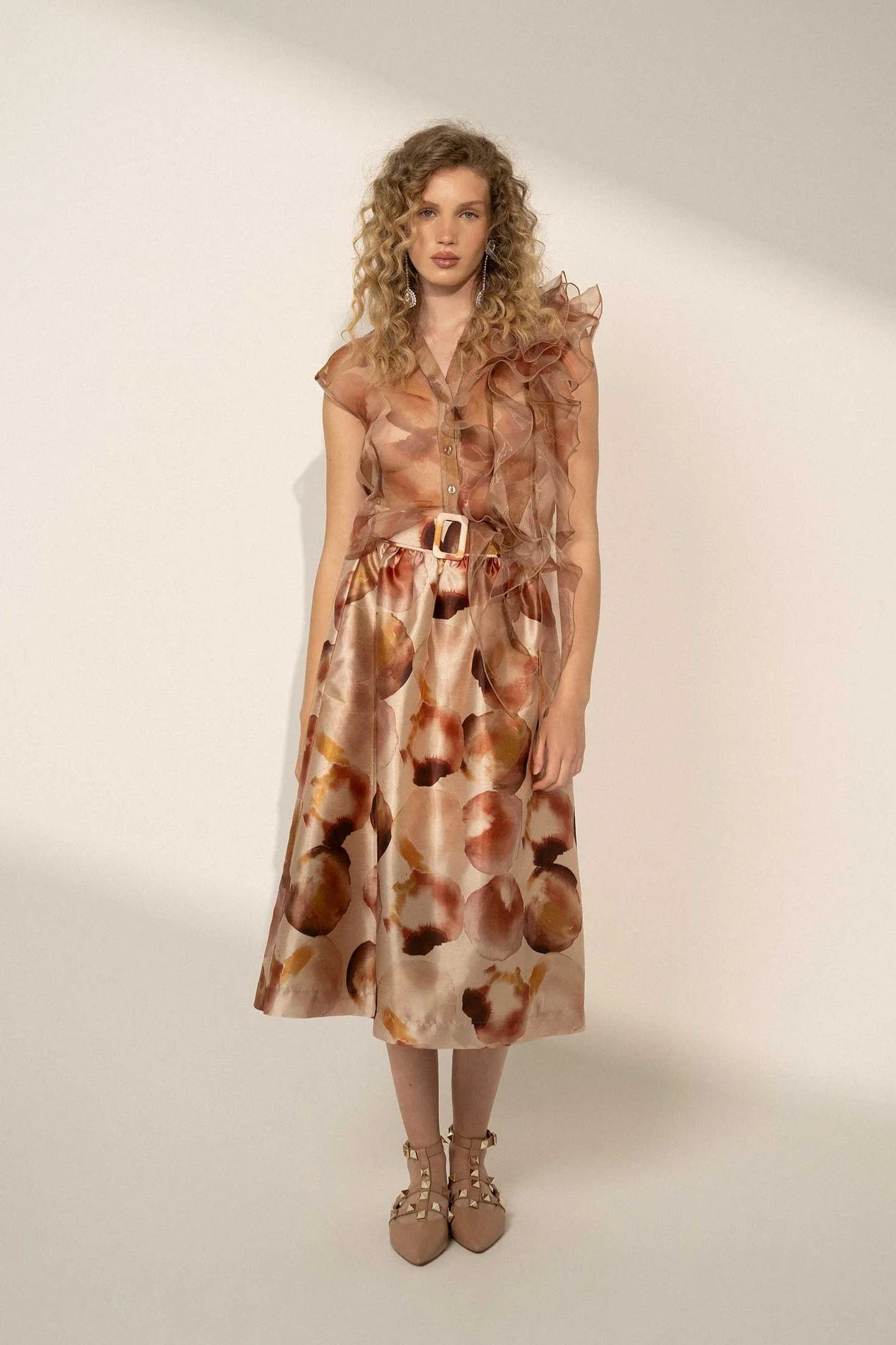 Watercolor Satin Midi Skirt