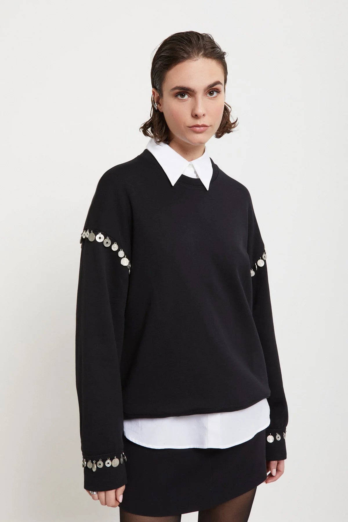 Ottod’Ame black cotton-blend sweatshirt with circular sleeve embellishments