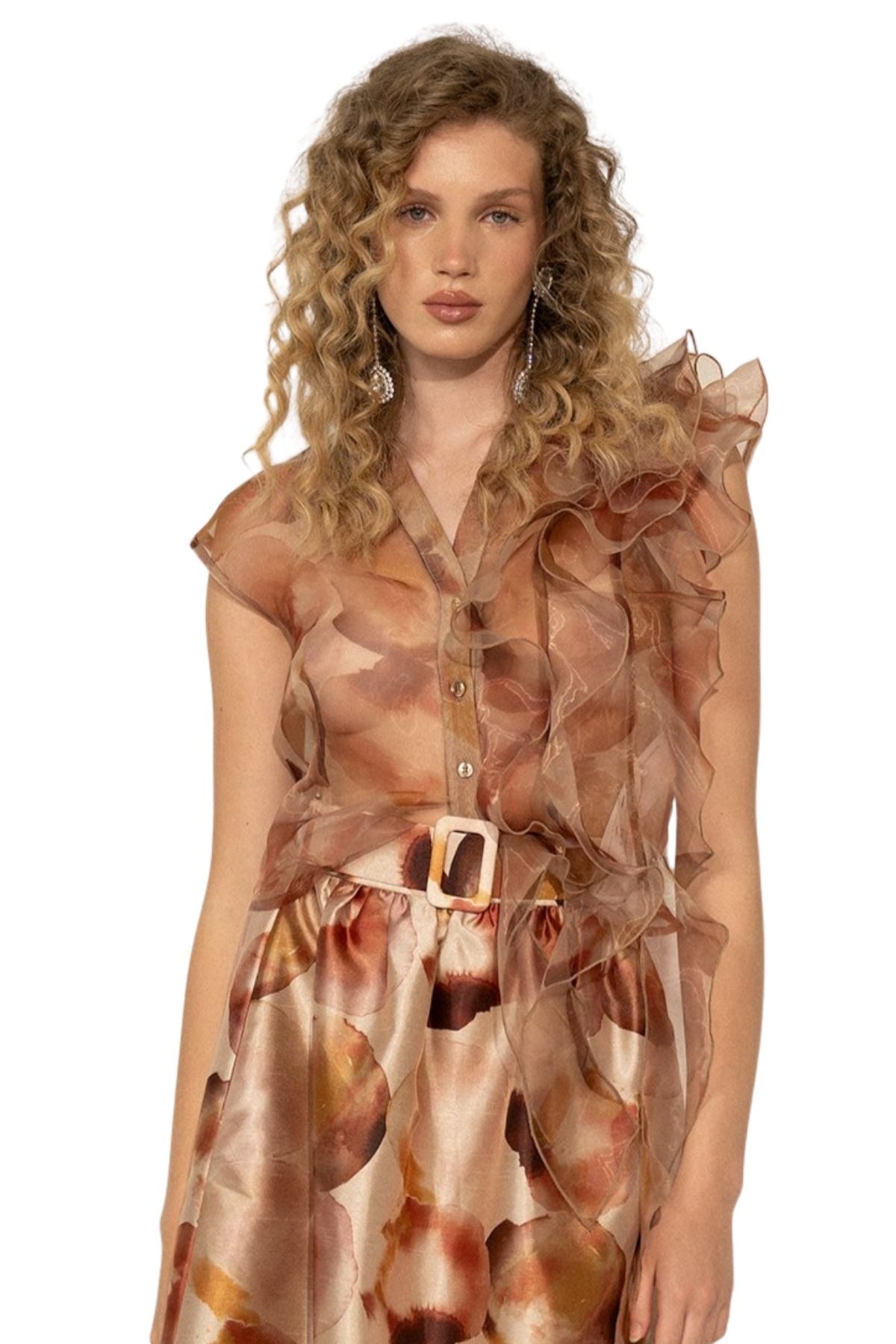 Sheer Ruffled Organza Shirt