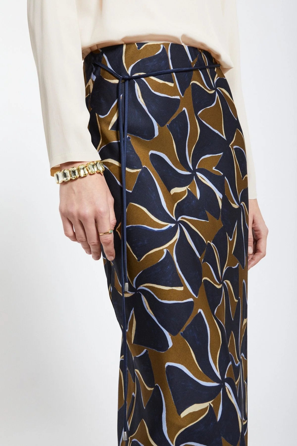 Ottod'Ame navy printed midi skirt with side tie waist detail