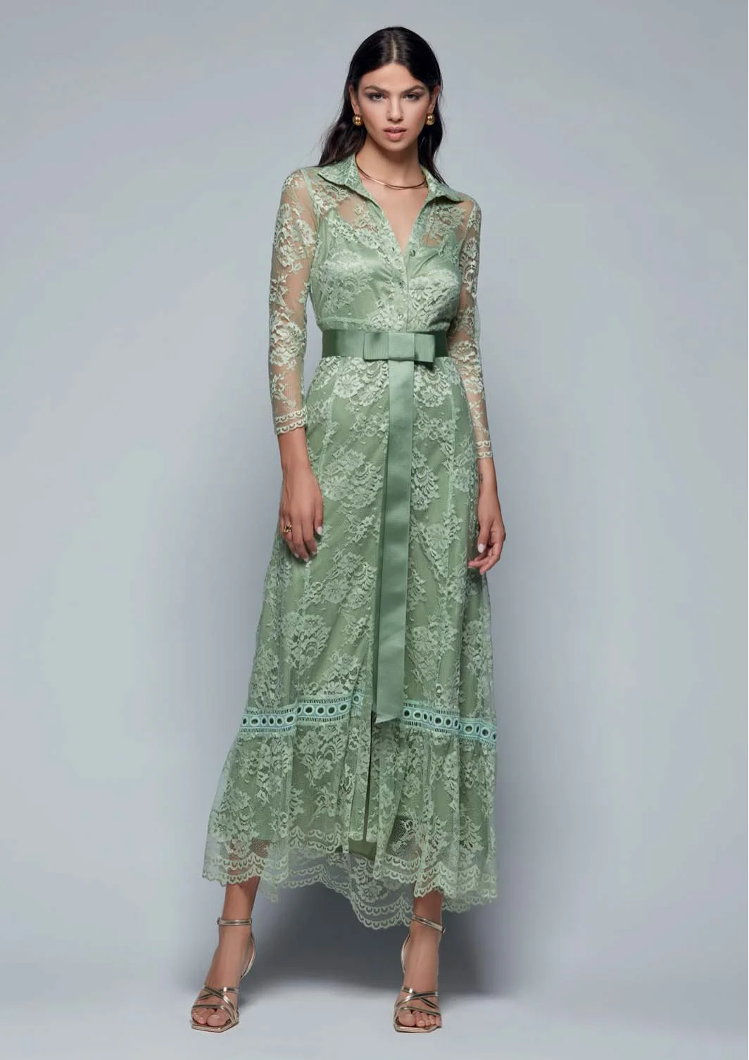 Sage Lace Shirt Dress