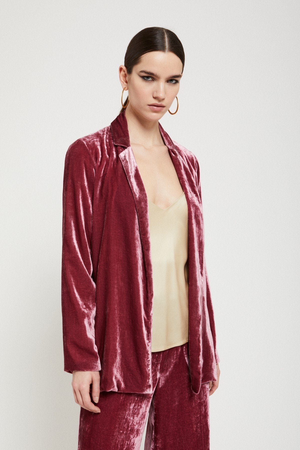 Red Velvet Blazer with Sleek Matching Lapels