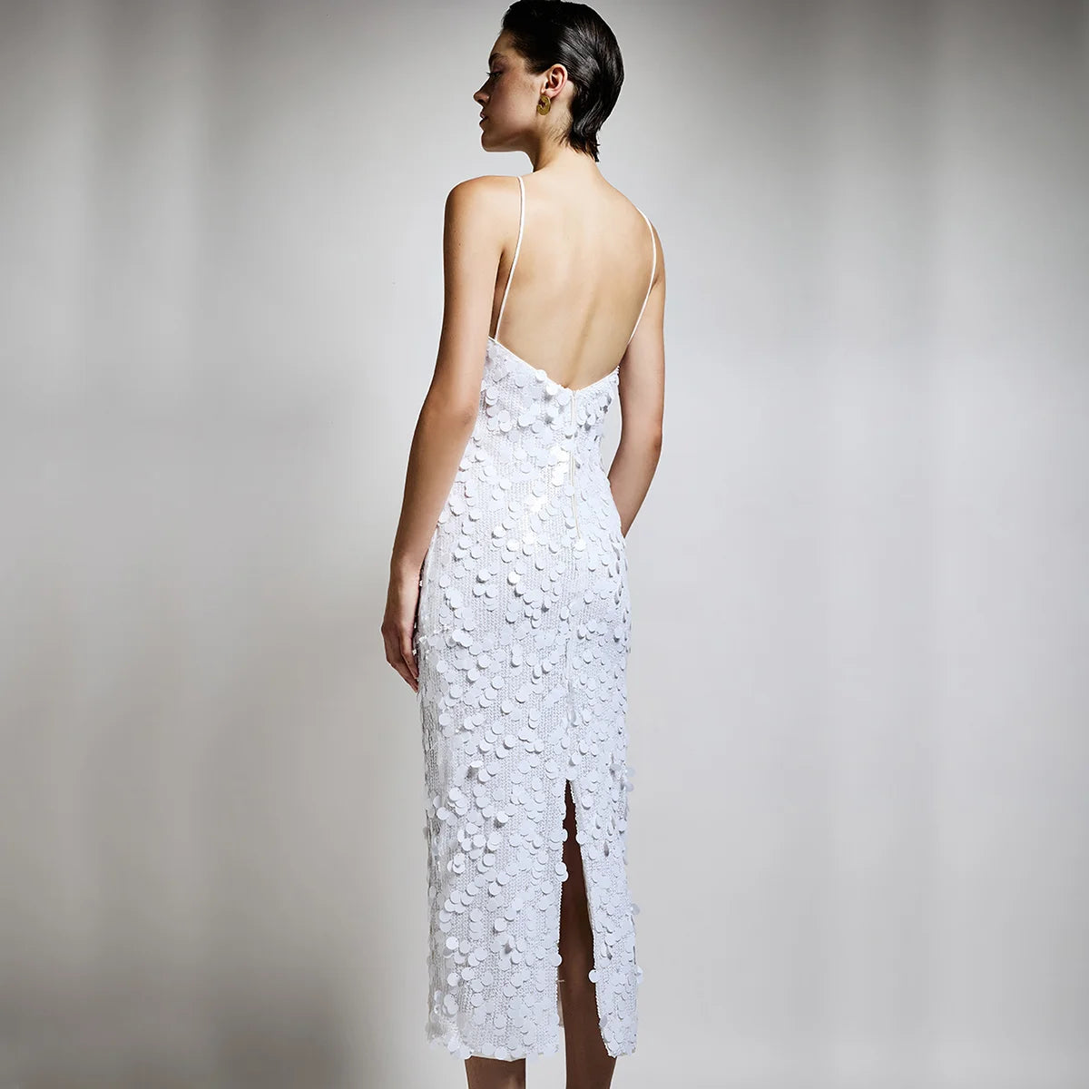 Halter Sequin Midi Dress White