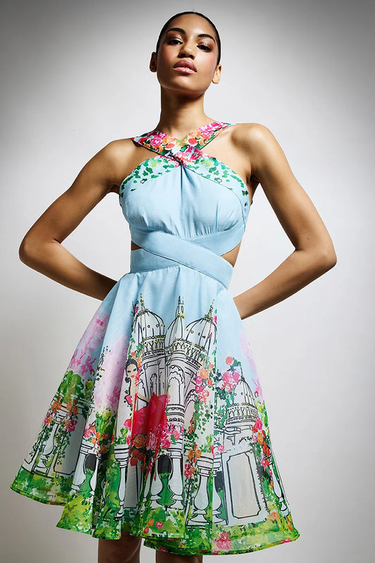 sky blue summer mini dress