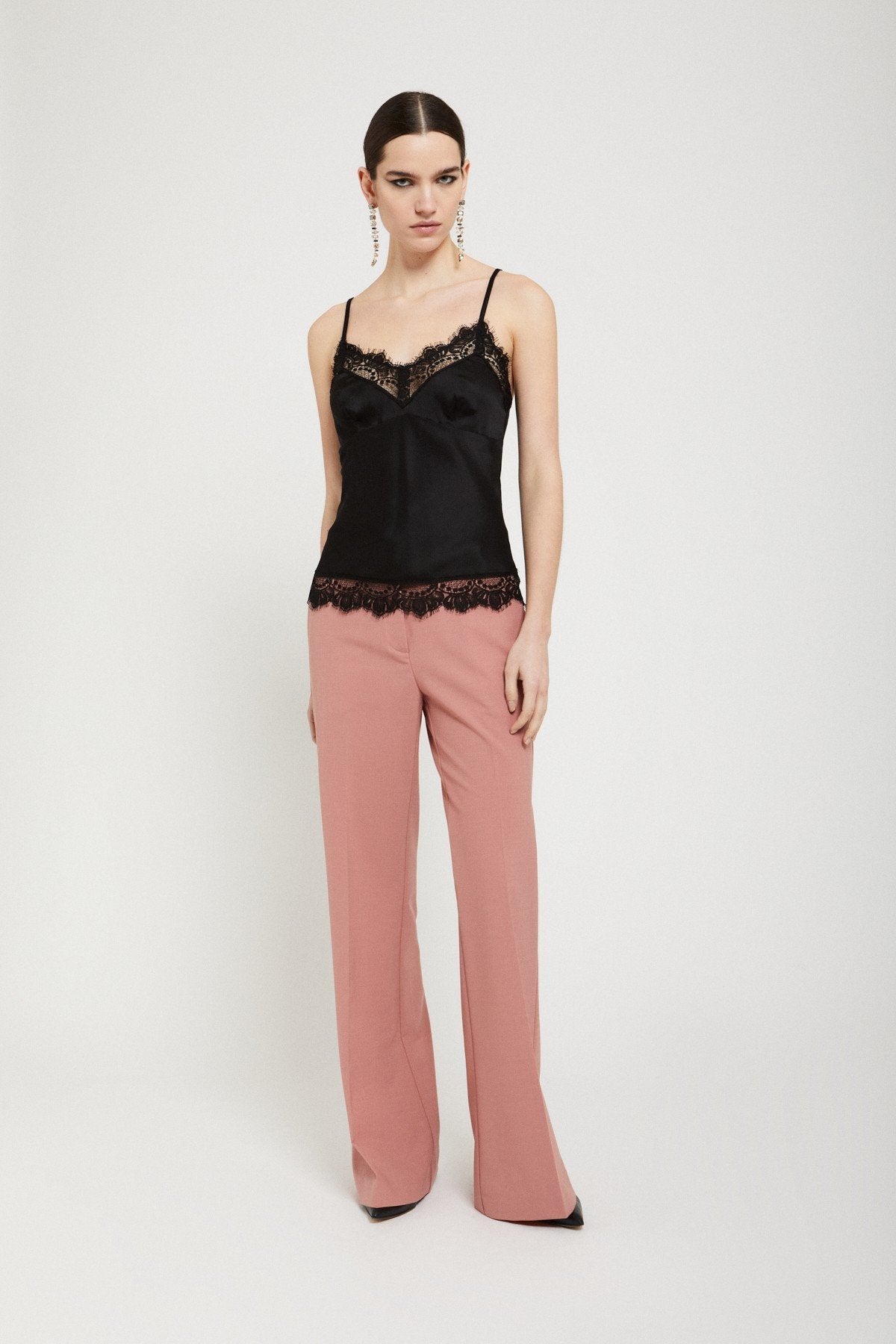 Dusty Pink Wool-Blend Flared Trousers