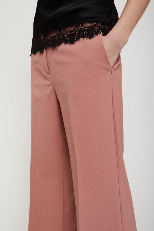 Dusty Pink Wool-Blend Flared Trousers