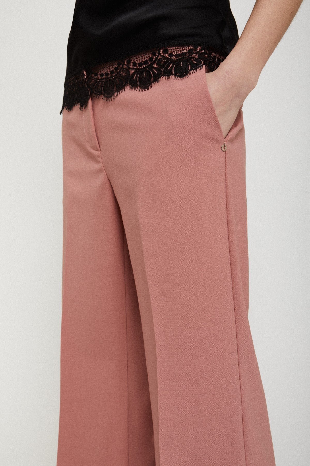 Dusty Pink Wool-Blend Flared Trousers