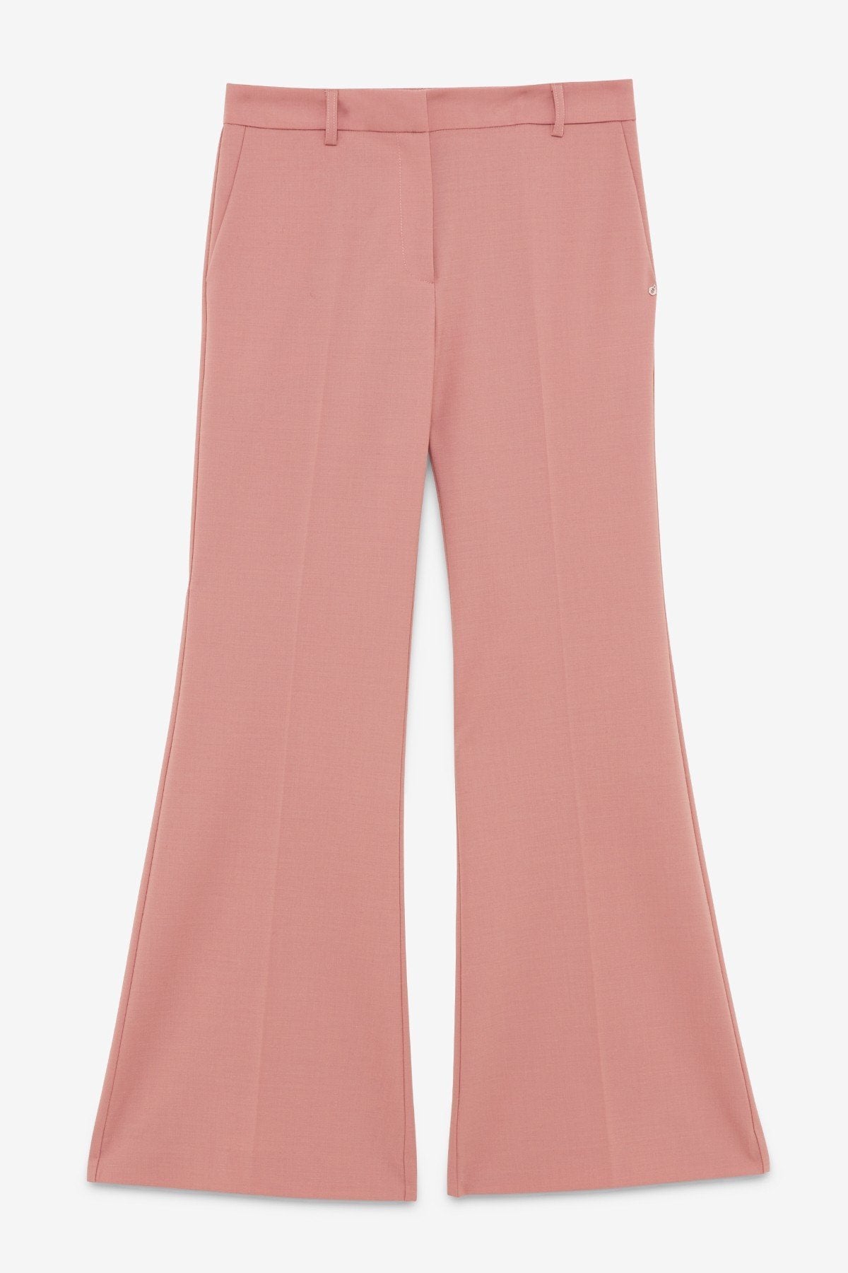 Dusty Pink Wool-Blend Flared Trousers