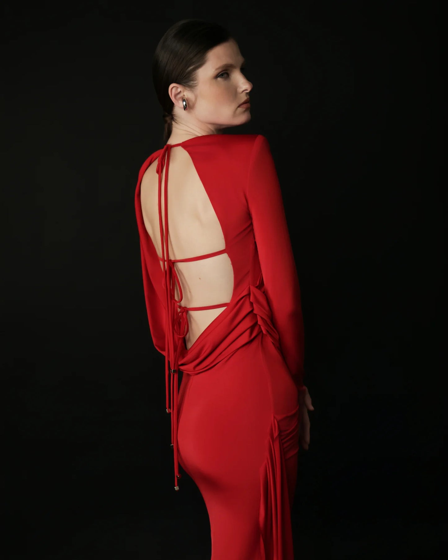 Asymmetric Open Back Draped Dress