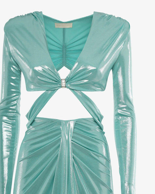aqua metallic evening gown SOPHiEL