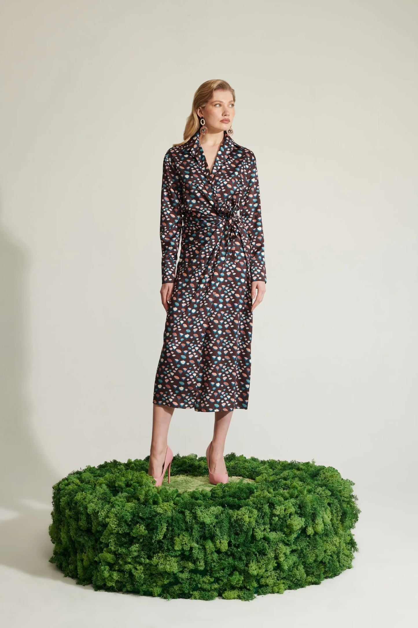 Printed Midi Wrap Dress