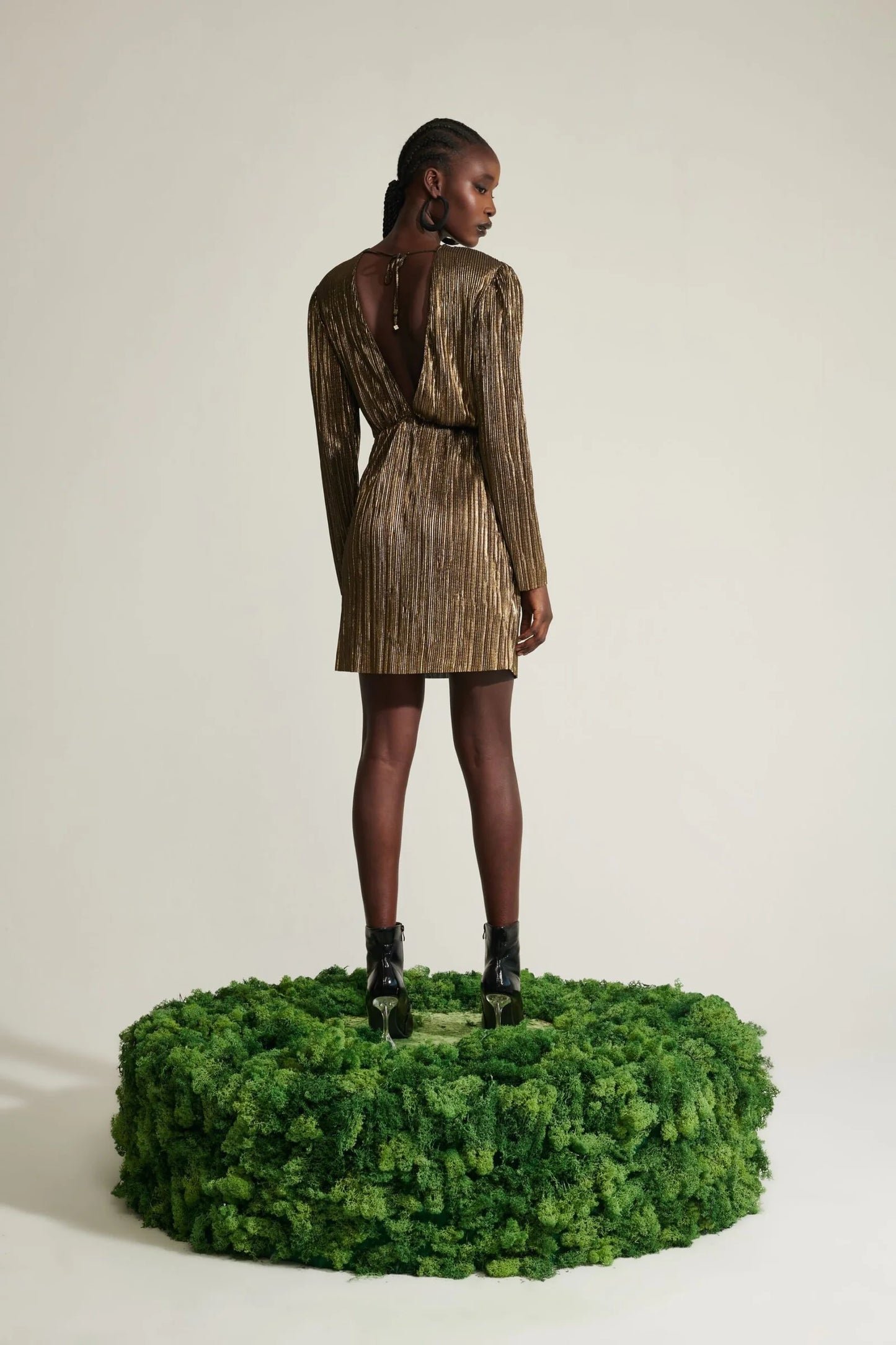 Bronze Open Back Mini Dress